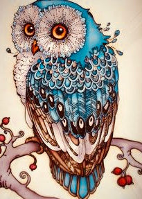 Diamond Painting Kit Full Drill Round Blue Forest Owl