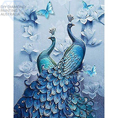 Diamond Painting Kit Full Drill Round Blue Peacocks